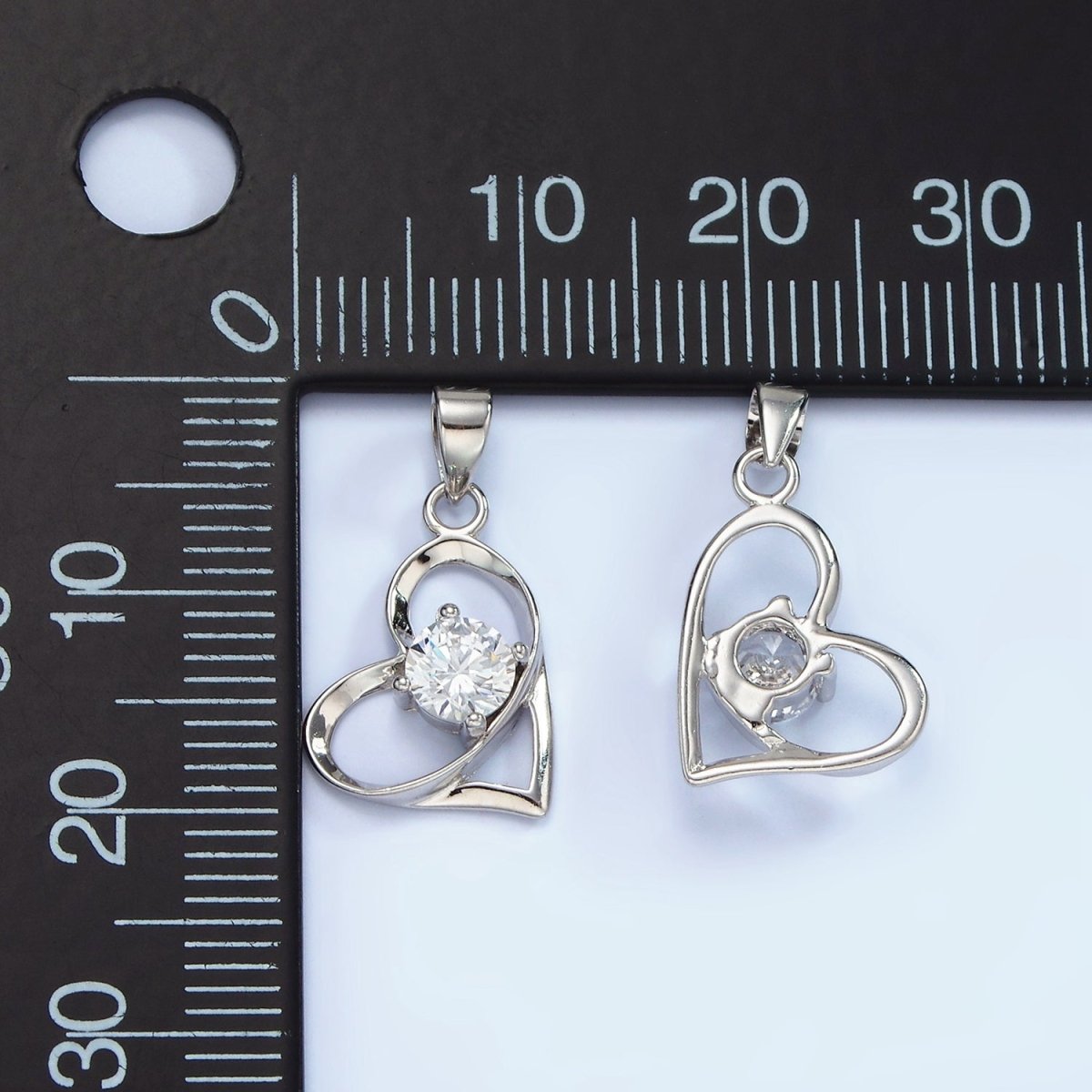 S925 Sterling Silver Clear CZ Geometric Open Heart Pendant | SL-456 - DLUXCA