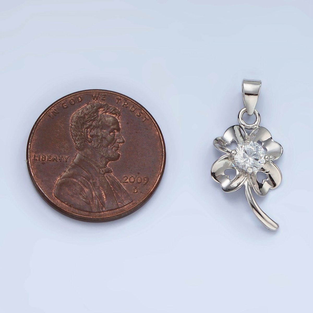 S925 Sterling Silver Clover Pendant Lucky Charm with Cz Stone | SL-471 - DLUXCA