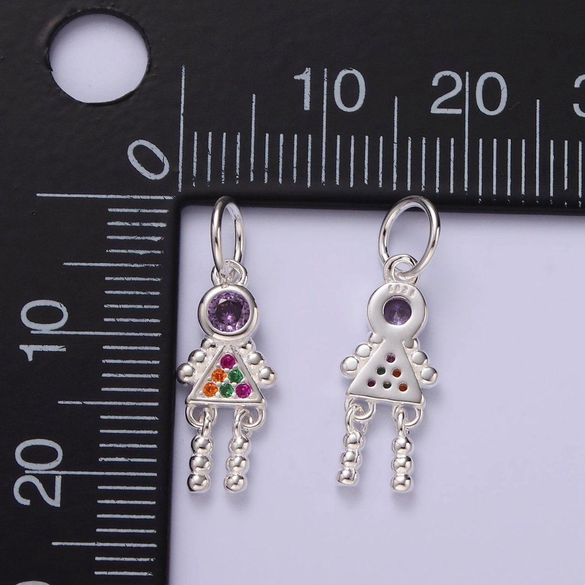 S925 Sterling Silver CZ Multicolor Astronaut Beaded Bubble Charm | SL-436 - DLUXCA