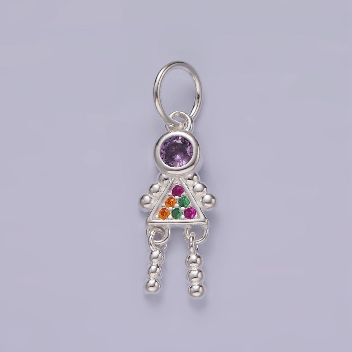 S925 Sterling Silver CZ Multicolor Astronaut Beaded Bubble Charm | SL-436 - DLUXCA