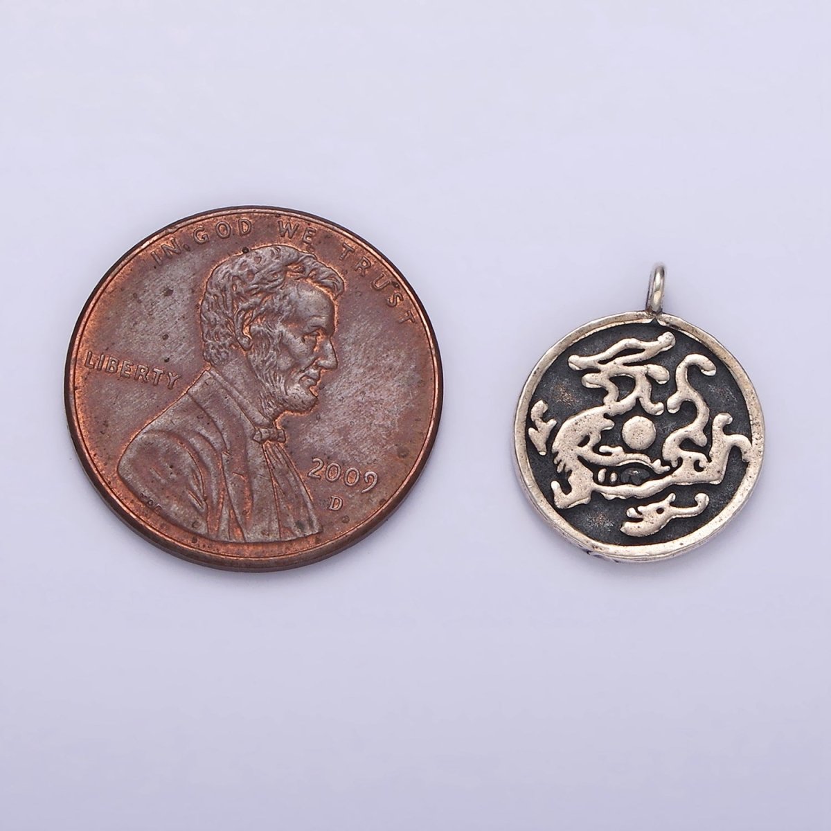 S925 Sterling Silver Dragon Abstract 15.5mm Round Pendant | SL-381 - DLUXCA