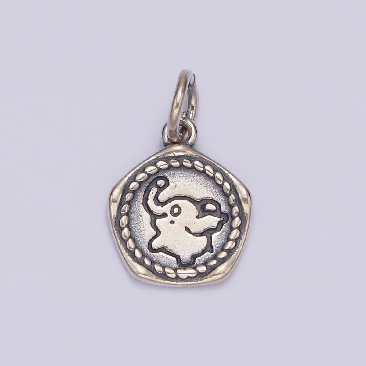 S925 Sterling Silver Elephant Animal Round Braided Pentagon Charm | SL-358 - DLUXCA