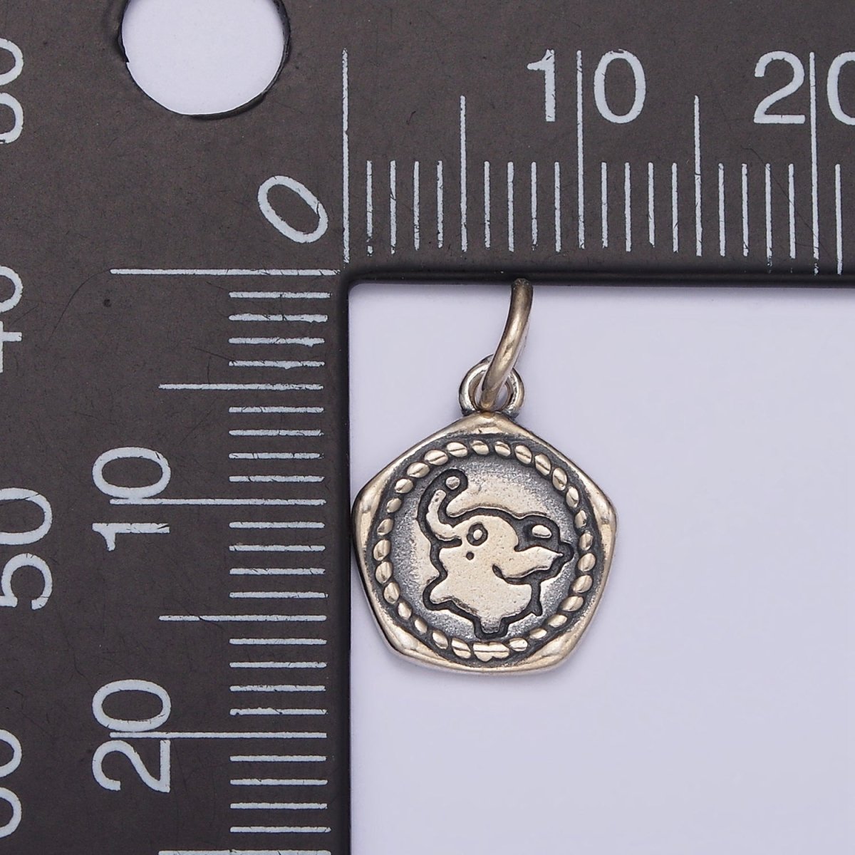 S925 Sterling Silver Elephant Animal Round Braided Pentagon Charm | SL-358 - DLUXCA