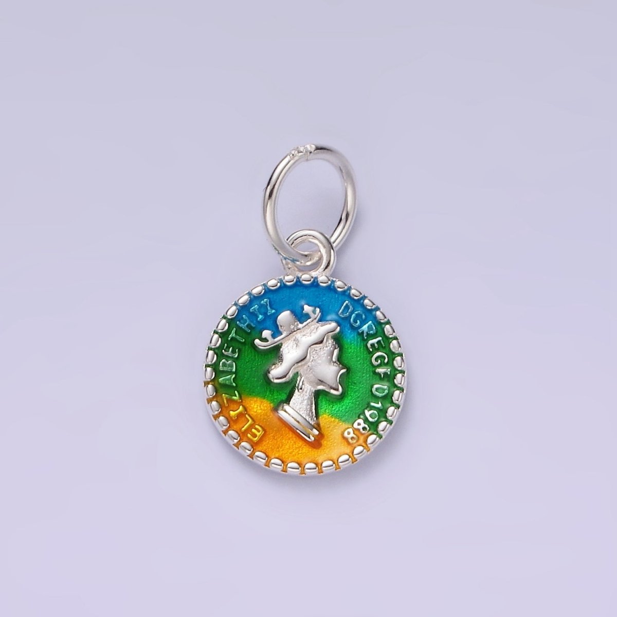 S925 Sterling Silver "Elizabeth II DG REG 01988" Script Multicolor Coin Charm | SL-432 - DLUXCA
