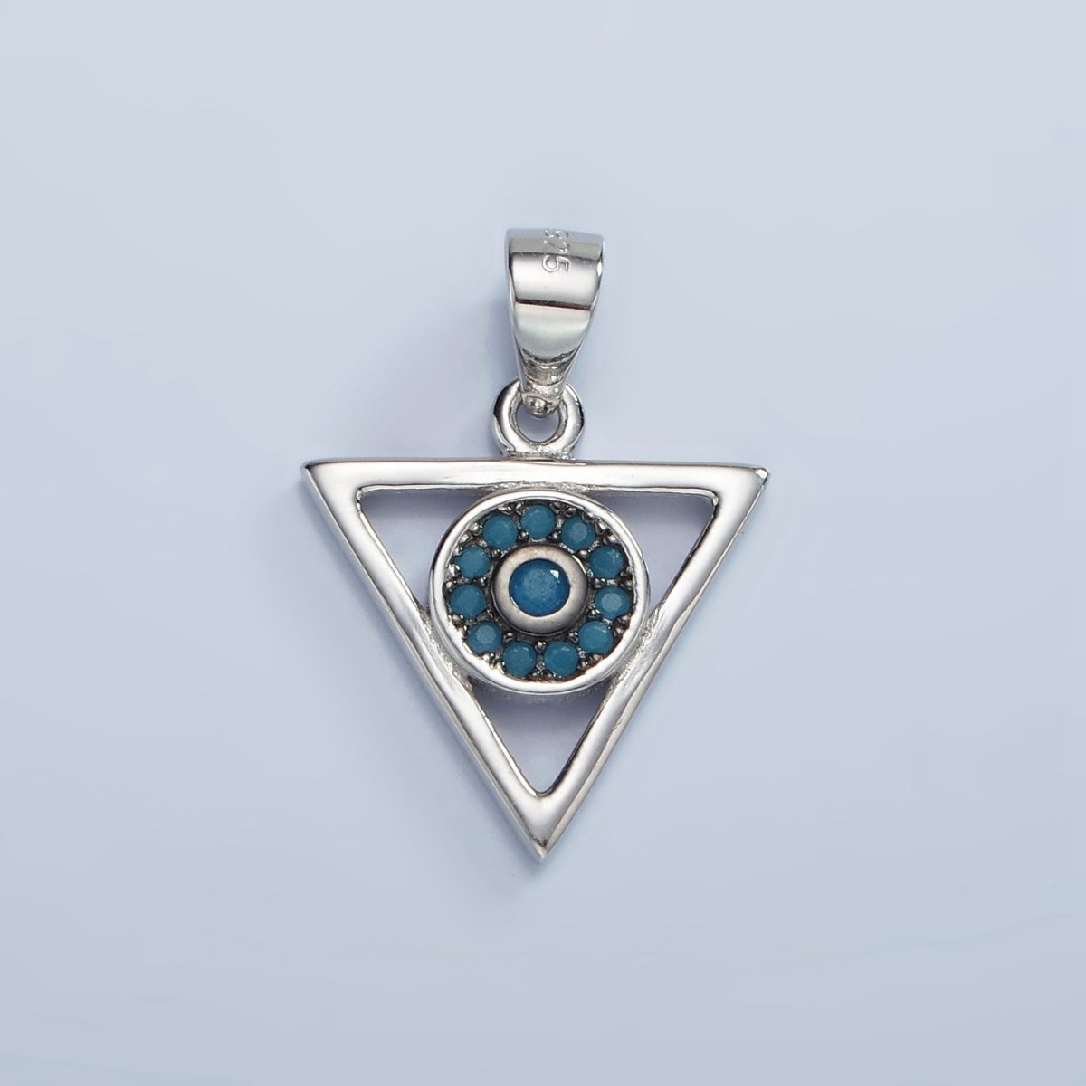 S925 Sterling Silver Evil Eye Turquoise Micro Paved Open Triangle Pendant | SL-464 - DLUXCA