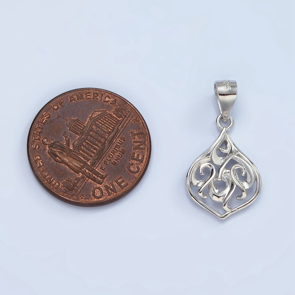 S925 Sterling Silver Filigree Open Teardrop Band Minimalist Pendant | SL-458 - DLUXCA