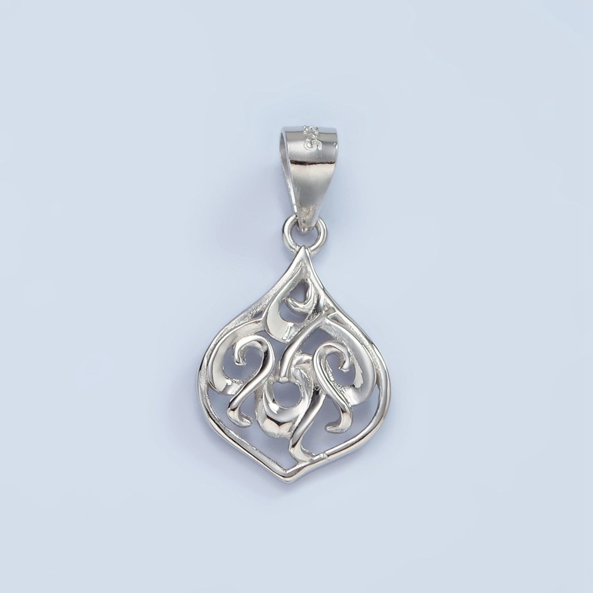 S925 Sterling Silver Filigree Open Teardrop Band Minimalist Pendant | SL-458 - DLUXCA