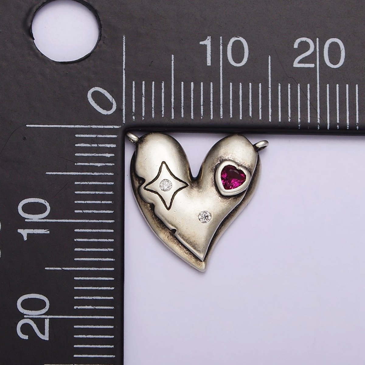 S925 Sterling Silver Fuchsia CZ Celestial Star Heart Connector | SL-301 - DLUXCA