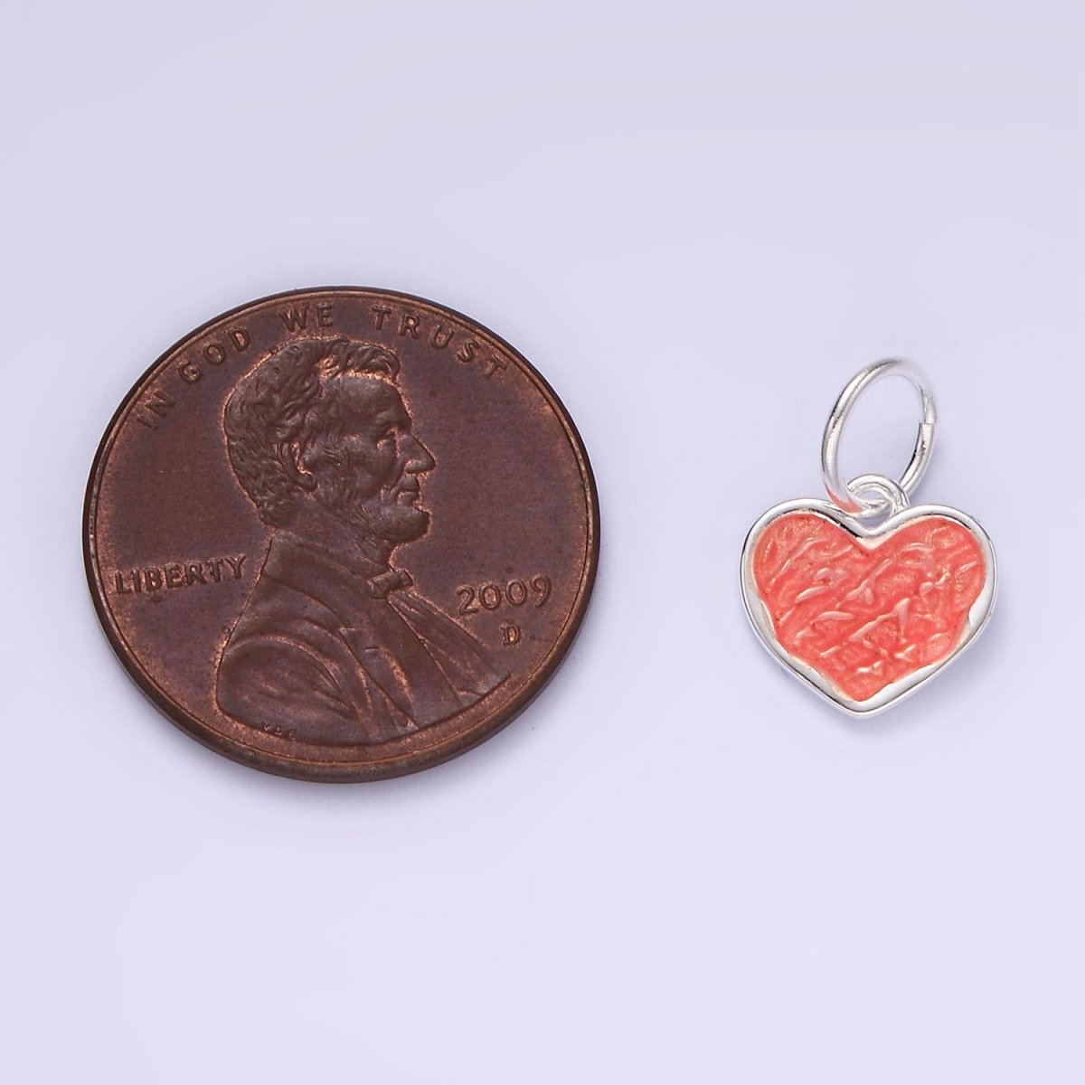 S925 Sterling Silver Hammered Heart Red Enamel Charm | SL-424 - DLUXCA