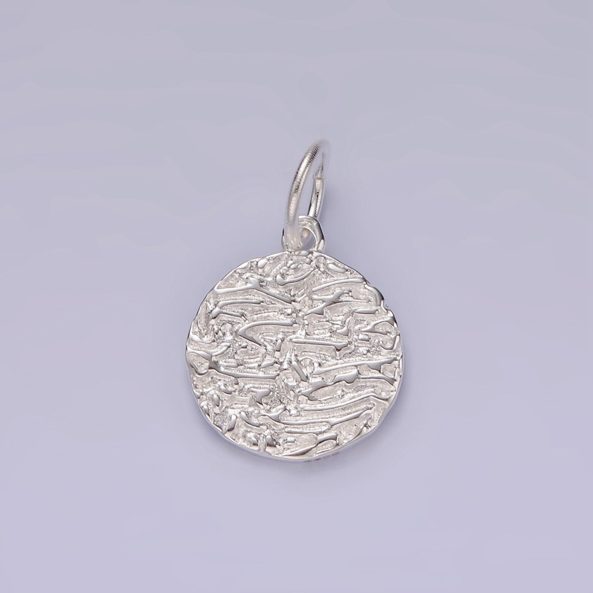 S925 Sterling Silver Hammered Textured Minimalist Round Charm | SL-429 - DLUXCA