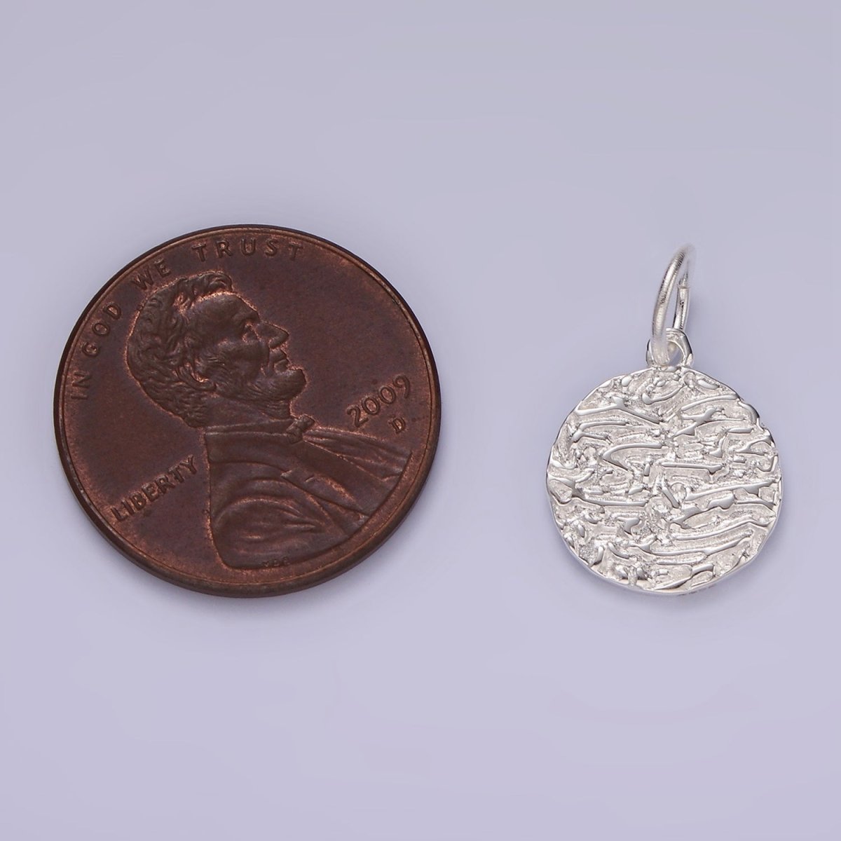 S925 Sterling Silver Hammered Textured Minimalist Round Charm | SL-429 - DLUXCA