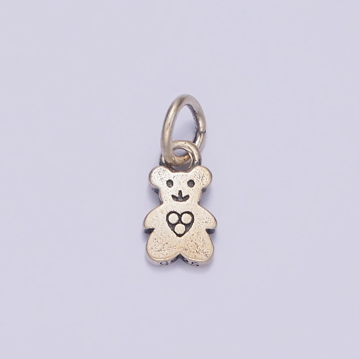S925 Sterling Silver Heart Triple Dot Engraved Teddy Bear Animal Charm | SL-360 - DLUXCA