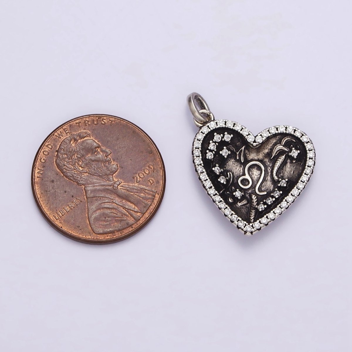 S925 Sterling Silver Leo Zodiac Clear Micro Paved CZ Heart Charm | SL-338 - DLUXCA