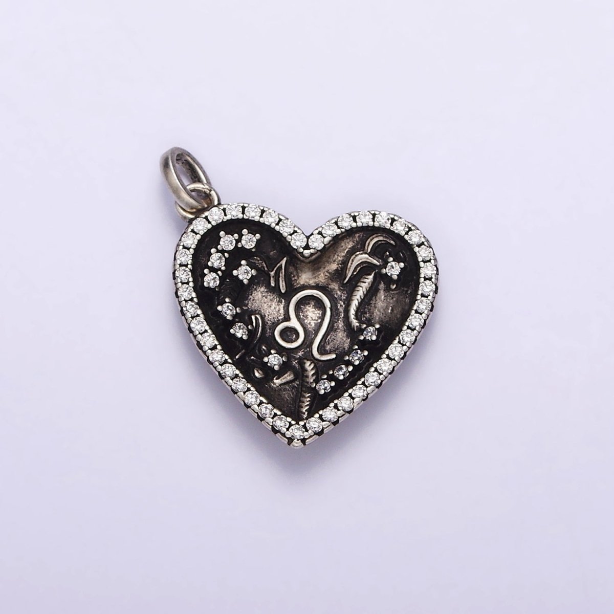 S925 Sterling Silver Leo Zodiac Clear Micro Paved CZ Heart Charm | SL-338 - DLUXCA