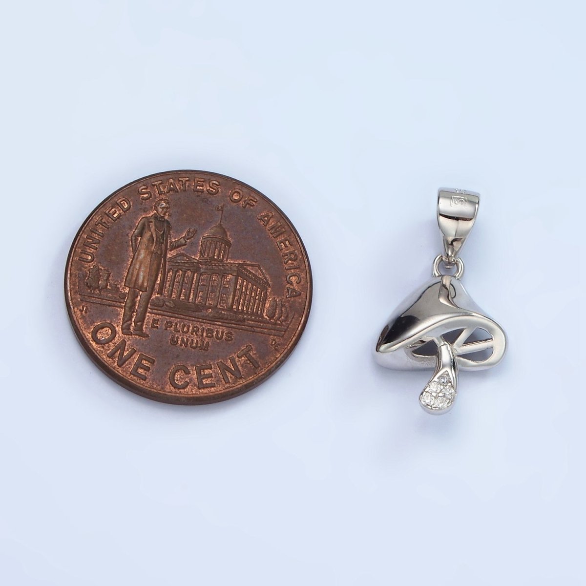 S925 Sterling Silver Micro Paved CZ Mushroom Plant Pendant | SL-454 - DLUXCA