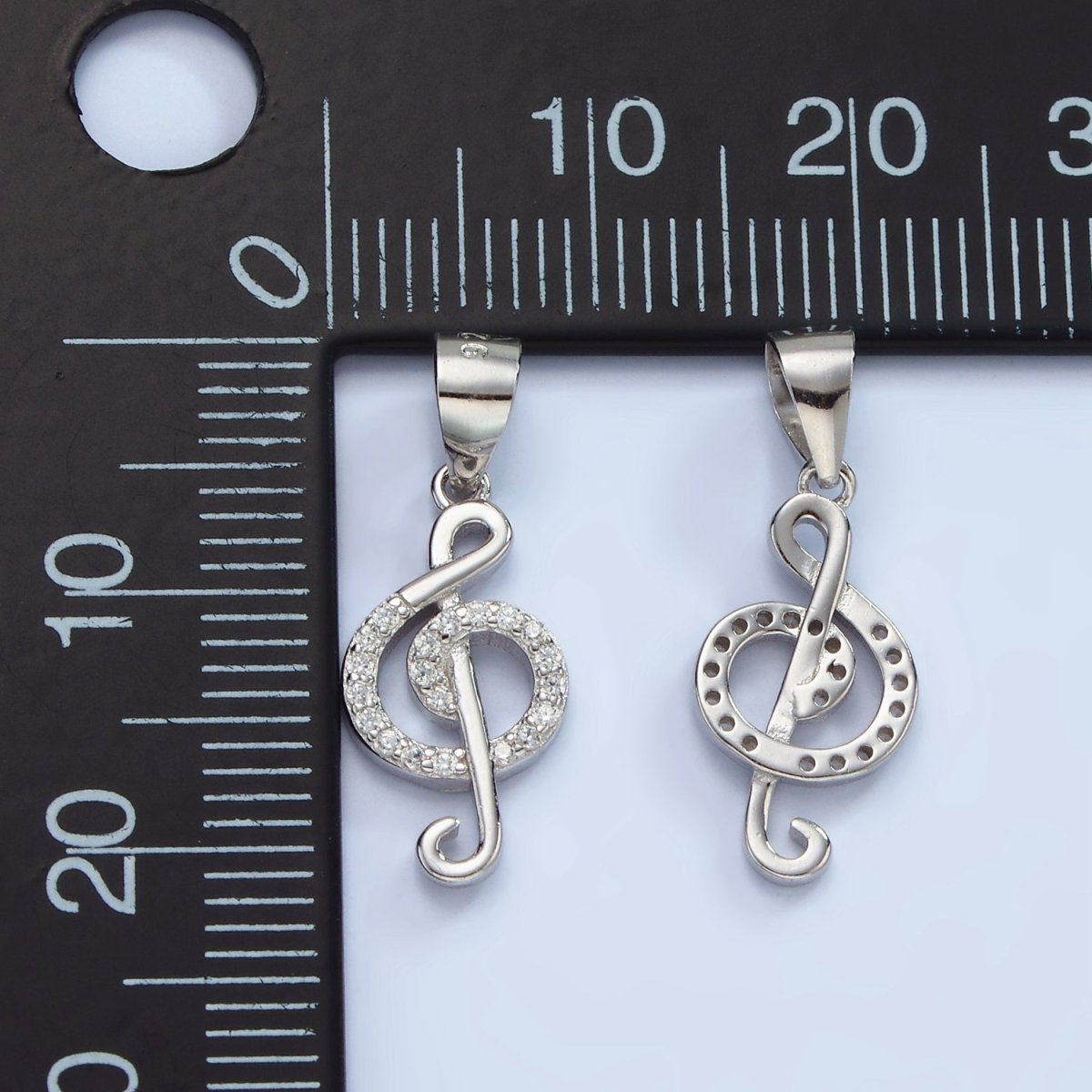 S925 Sterling Silver Music Note Treble Clef Micro Paved CZ Pendant | SL-445 - DLUXCA