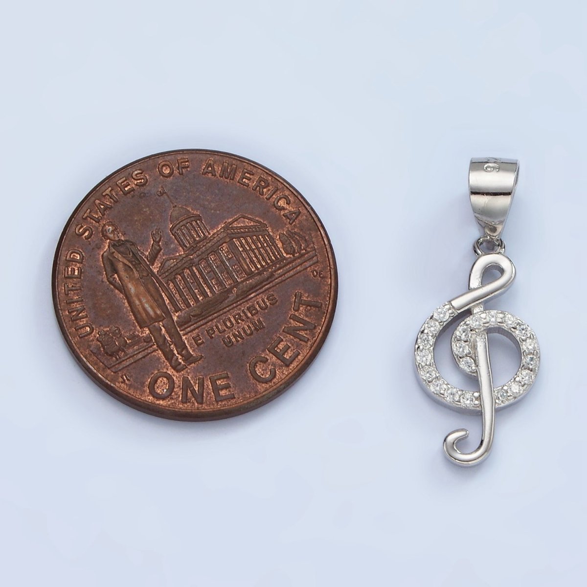 S925 Sterling Silver Music Note Treble Clef Micro Paved CZ Pendant | SL-445 - DLUXCA