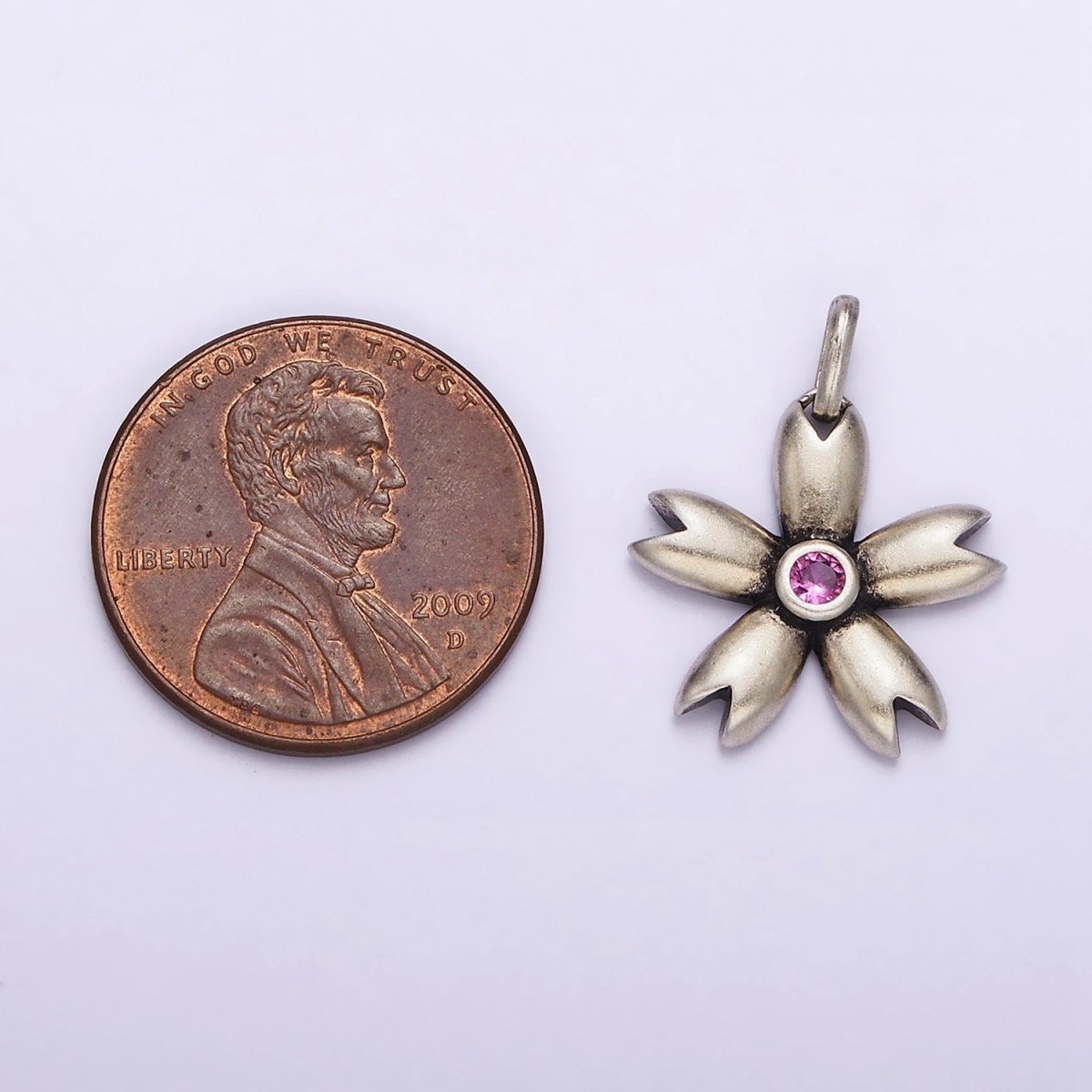 S925 Sterling Silver Pink CZ Flower Petal Charm | SL-341 - DLUXCA