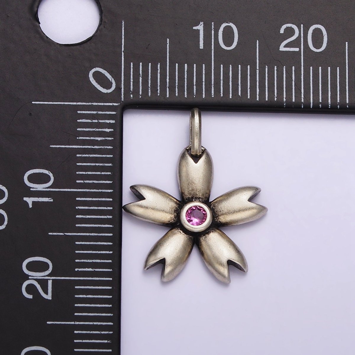 S925 Sterling Silver Pink CZ Flower Petal Charm | SL-341 - DLUXCA