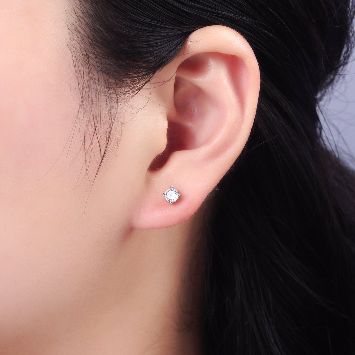 S925 Sterling Silver Round Classic Simple Push Back Cubic Zirconia Stud Earrings SL-477 - DLUXCA