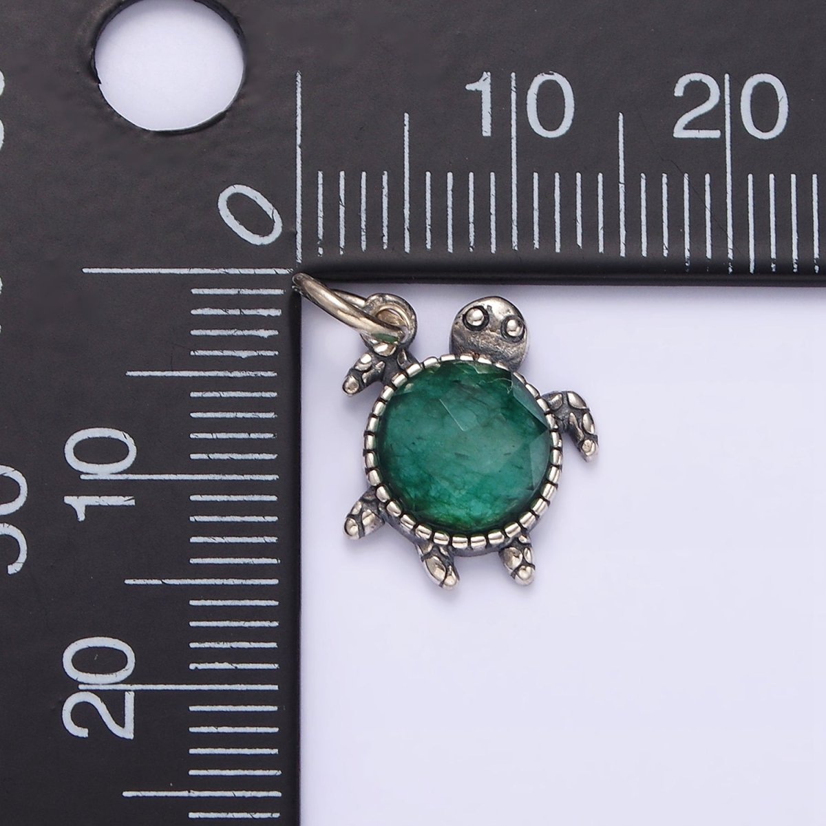 S925 Sterling Silver Round Green Multifaceted CZ Turtle Shell Animal Charm | SL-353 - DLUXCA