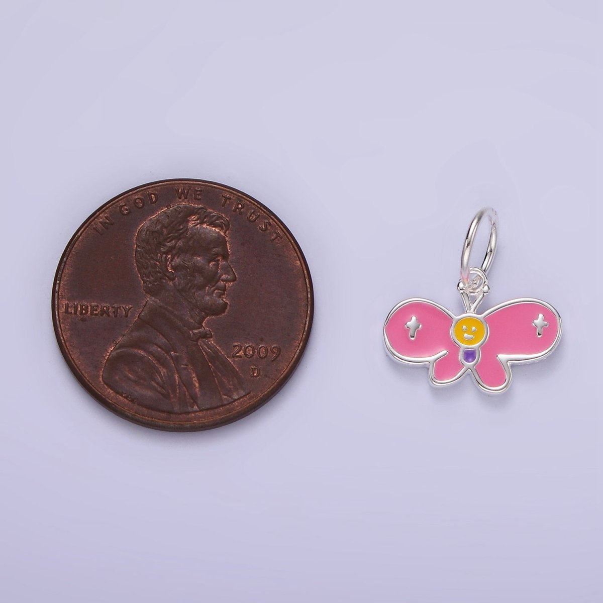 S925 Sterling Silver Smiley Butterfly Multicolor Enamel Charm | SL-422 - DLUXCA