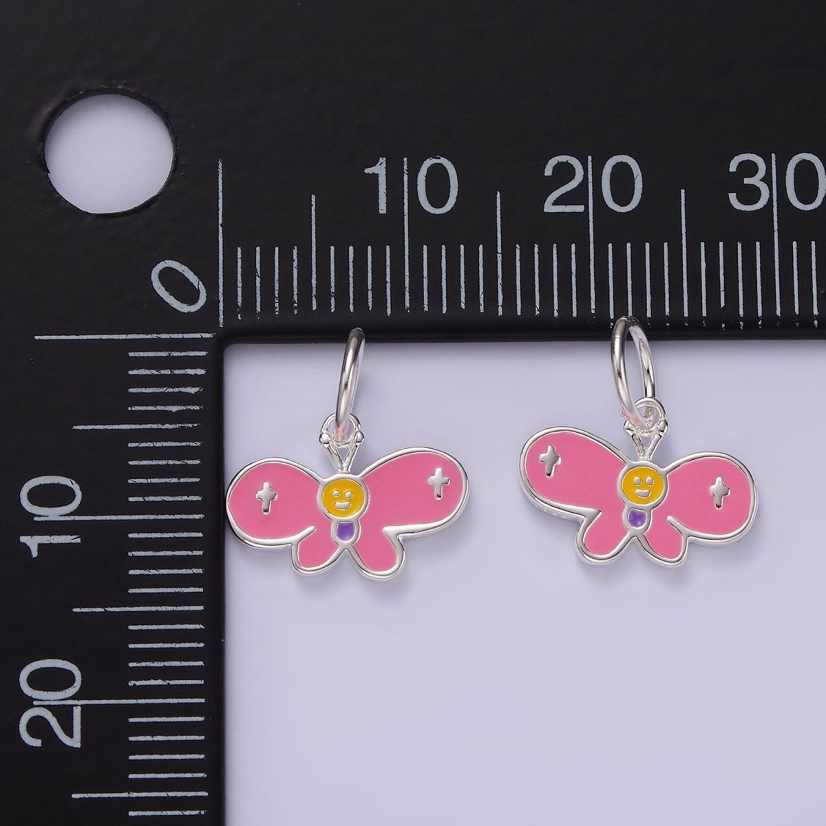 S925 Sterling Silver Smiley Butterfly Multicolor Enamel Charm | SL-422 - DLUXCA