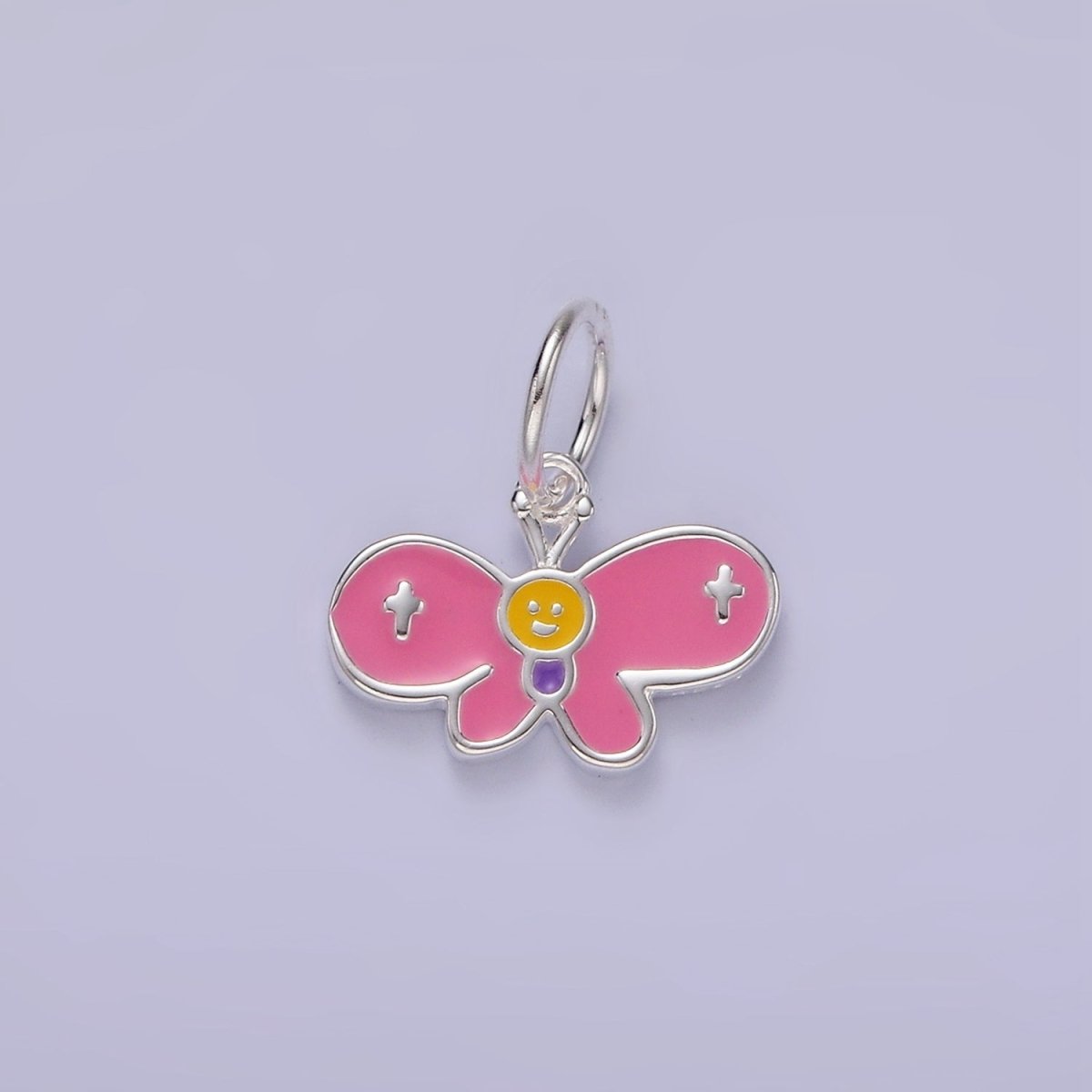 S925 Sterling Silver Smiley Butterfly Multicolor Enamel Charm | SL-422 - DLUXCA