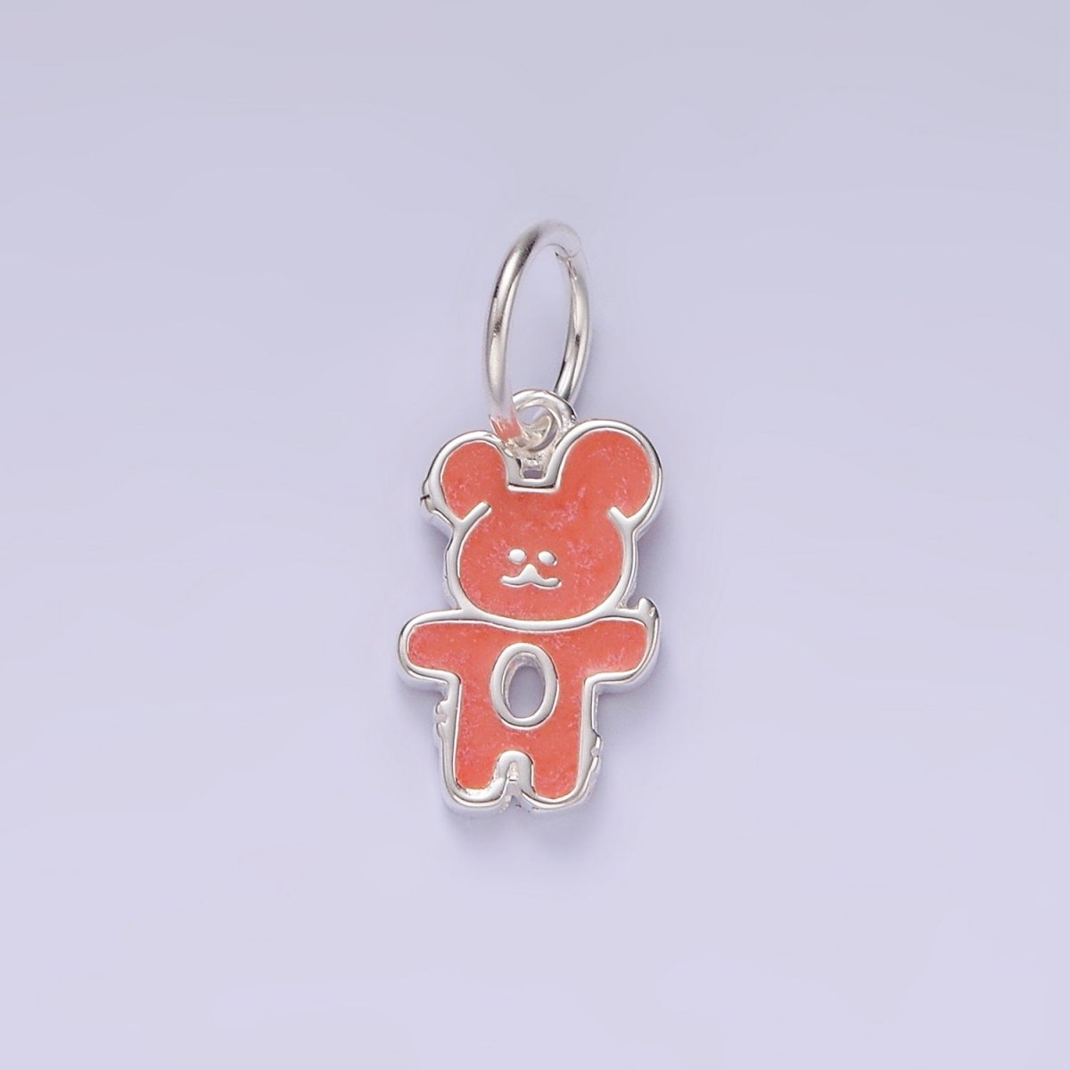 S925 Sterling Silver Teddy Bear Animal Red Enamel Open Charm | SL-428 - DLUXCA