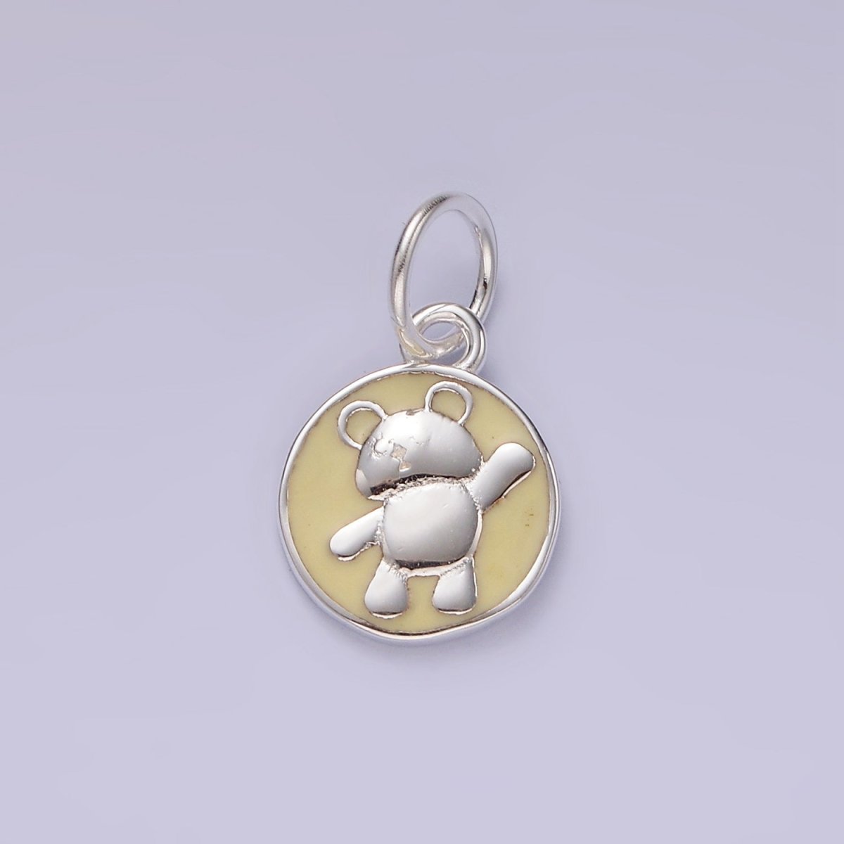 S925 Sterling Silver Teddy Bear Animal Yellow Enamel Round Charm | SL-437 - DLUXCA