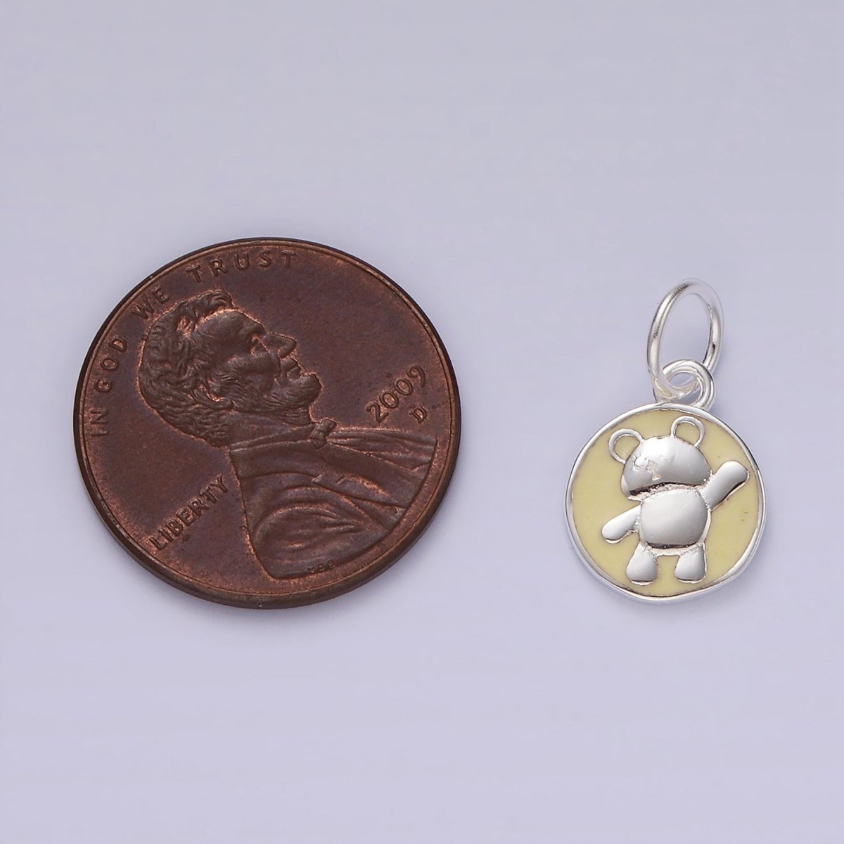 S925 Sterling Silver Teddy Bear Animal Yellow Enamel Round Charm | SL-437 - DLUXCA
