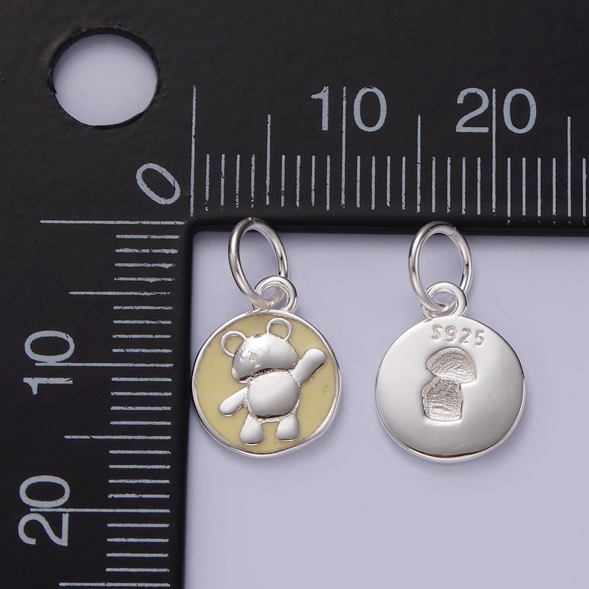 S925 Sterling Silver Teddy Bear Animal Yellow Enamel Round Charm | SL-437 - DLUXCA