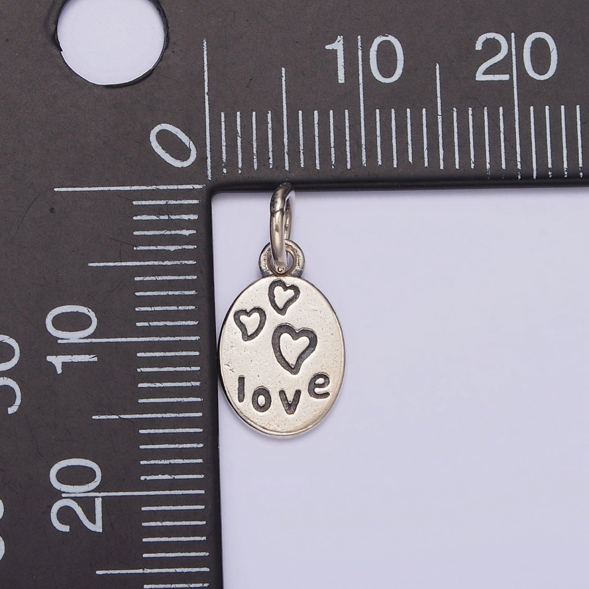 S925 Sterling Silver Triple Heart "LOVE" Script Engraved Oval Charm | SL-361 - DLUXCA