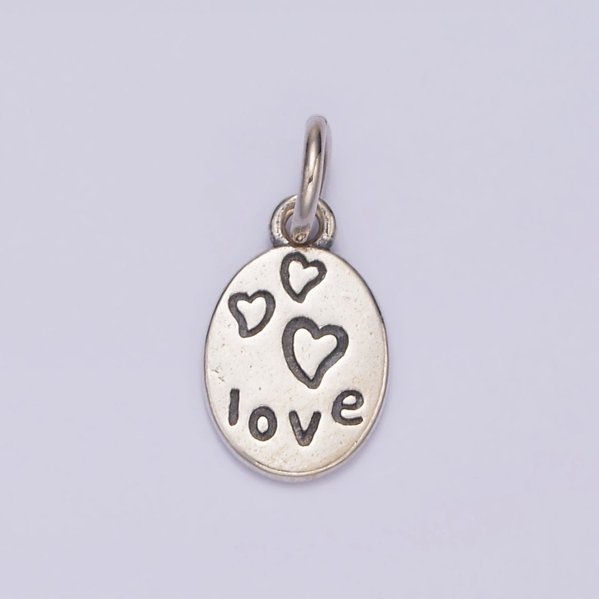 S925 Sterling Silver Triple Heart "LOVE" Script Engraved Oval Charm | SL-361 - DLUXCA