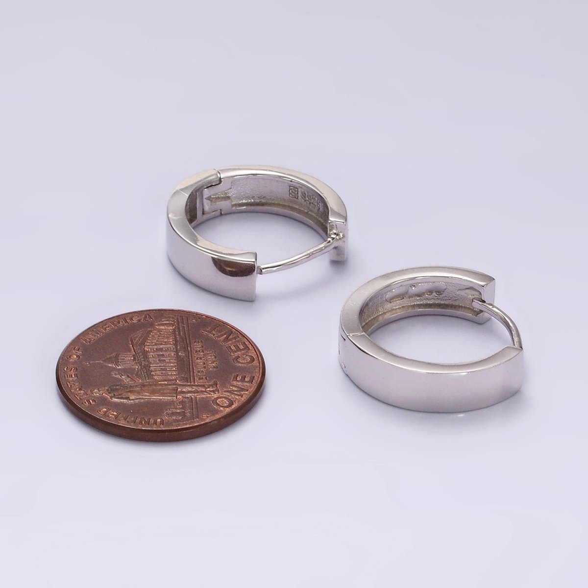 S925 Sterling Silver Wide 16mm Minimalist Huggie Earrings | SL-412 - DLUXCA