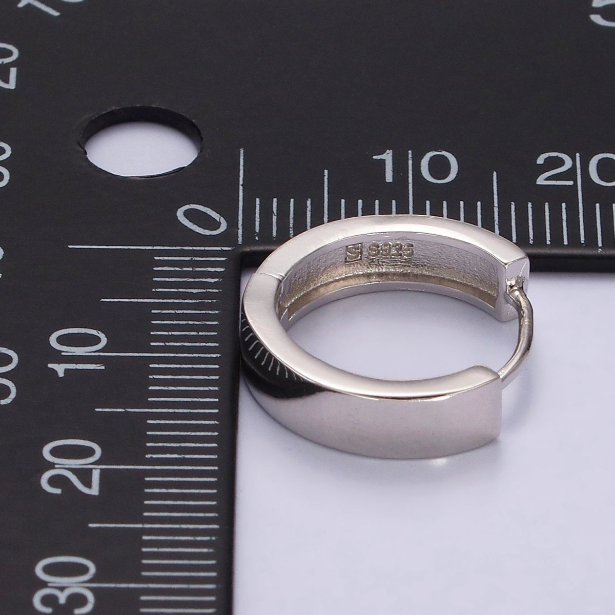 S925 Sterling Silver Wide 16mm Minimalist Huggie Earrings | SL-412 - DLUXCA