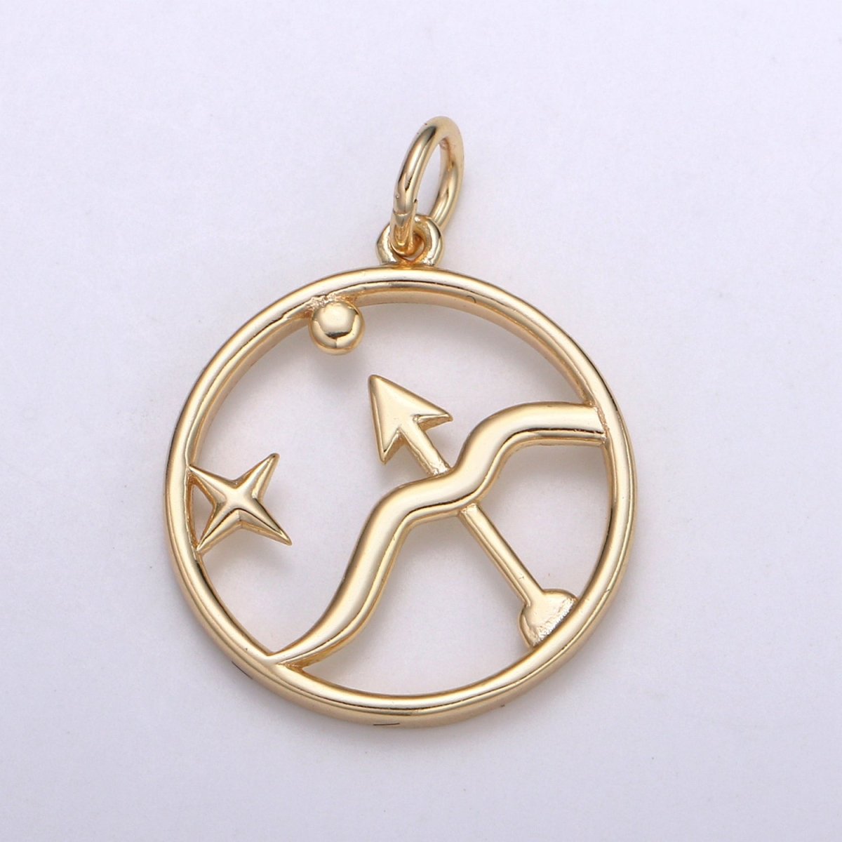 S925 Sterling Silver Zodiac Horoscope Gold Vermeil Open Round Charm | A-677-A-688 - DLUXCA