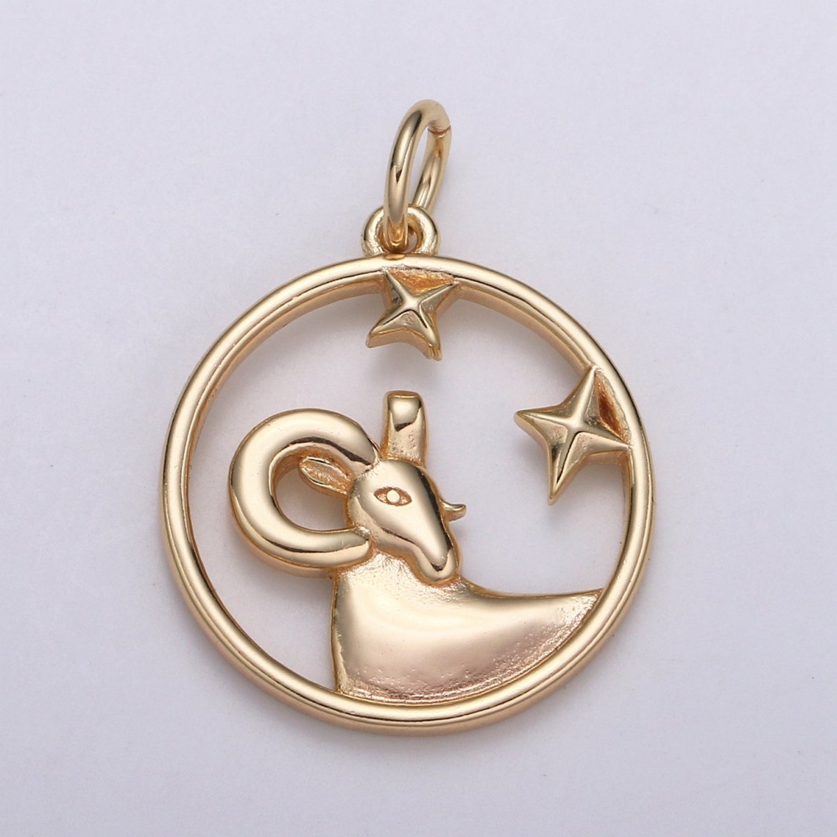 S925 Sterling Silver Zodiac Horoscope Gold Vermeil Open Round Charm | A-677-A-688 - DLUXCA