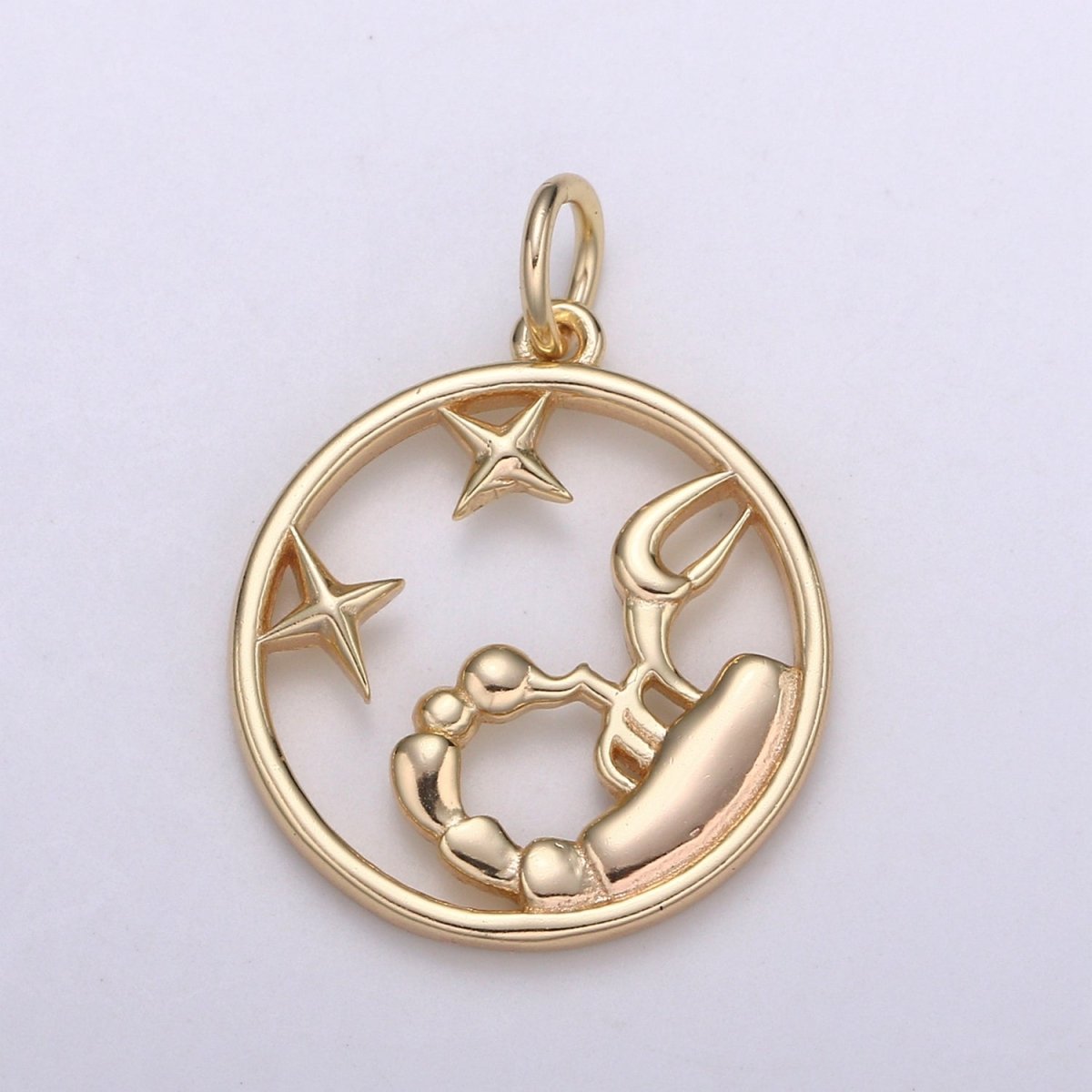 S925 Sterling Silver Zodiac Horoscope Gold Vermeil Open Round Charm | A-677-A-688 - DLUXCA