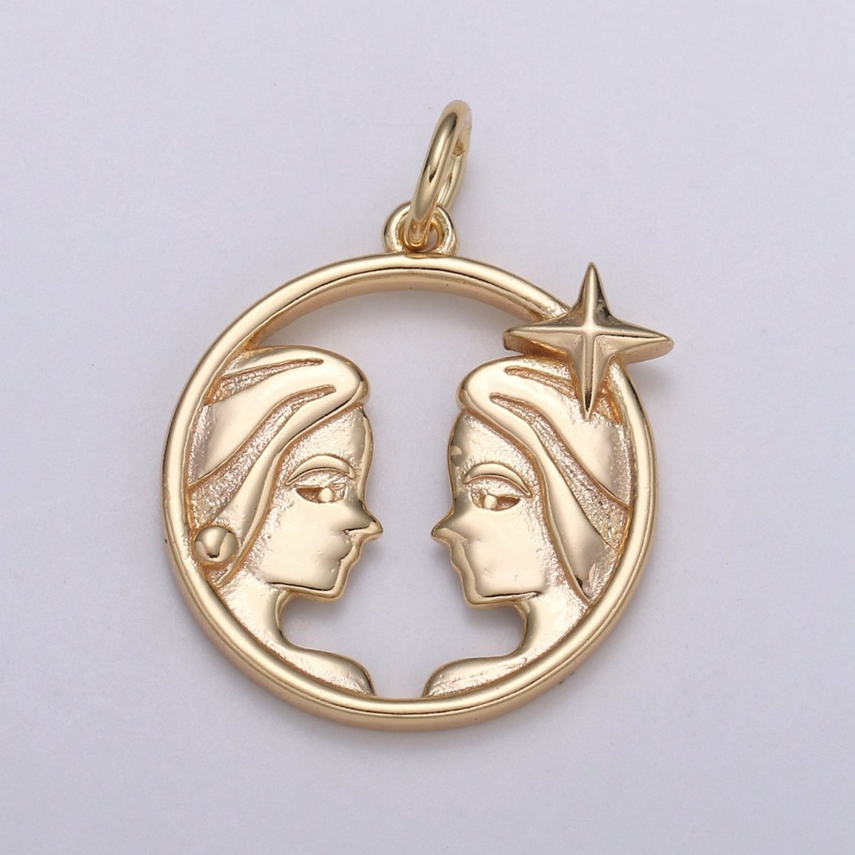 S925 Sterling Silver Zodiac Horoscope Gold Vermeil Open Round Charm | A-677-A-688 - DLUXCA