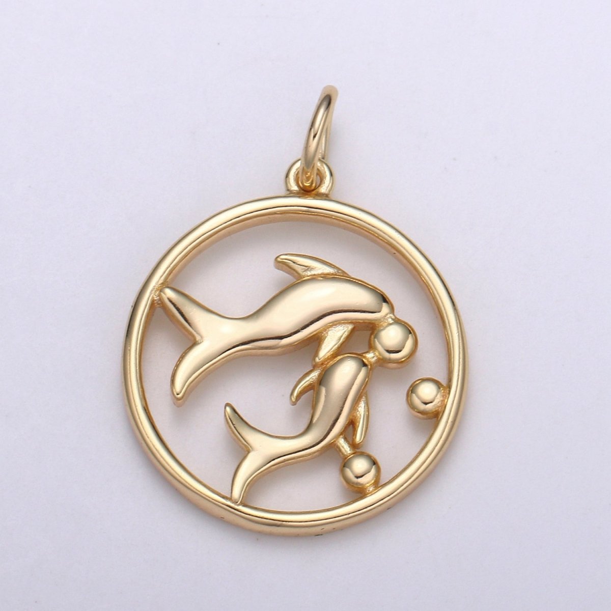 S925 Sterling Silver Zodiac Horoscope Gold Vermeil Open Round Charm | A-677-A-688 - DLUXCA