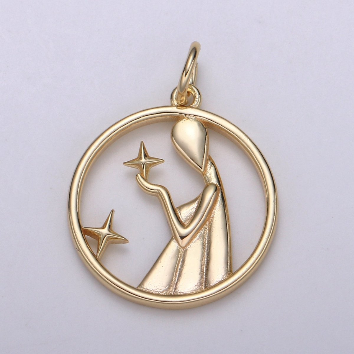 S925 Sterling Silver Zodiac Horoscope Gold Vermeil Open Round Charm | A-677-A-688 - DLUXCA