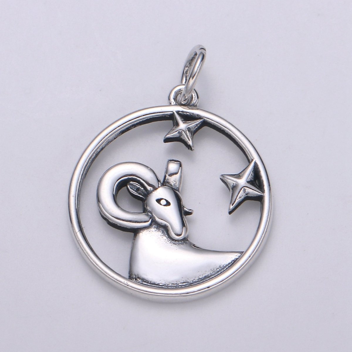 S925 Sterling Silver Zodiac Horoscope Silver Open Round Charm | A-690-A-702 - DLUXCA