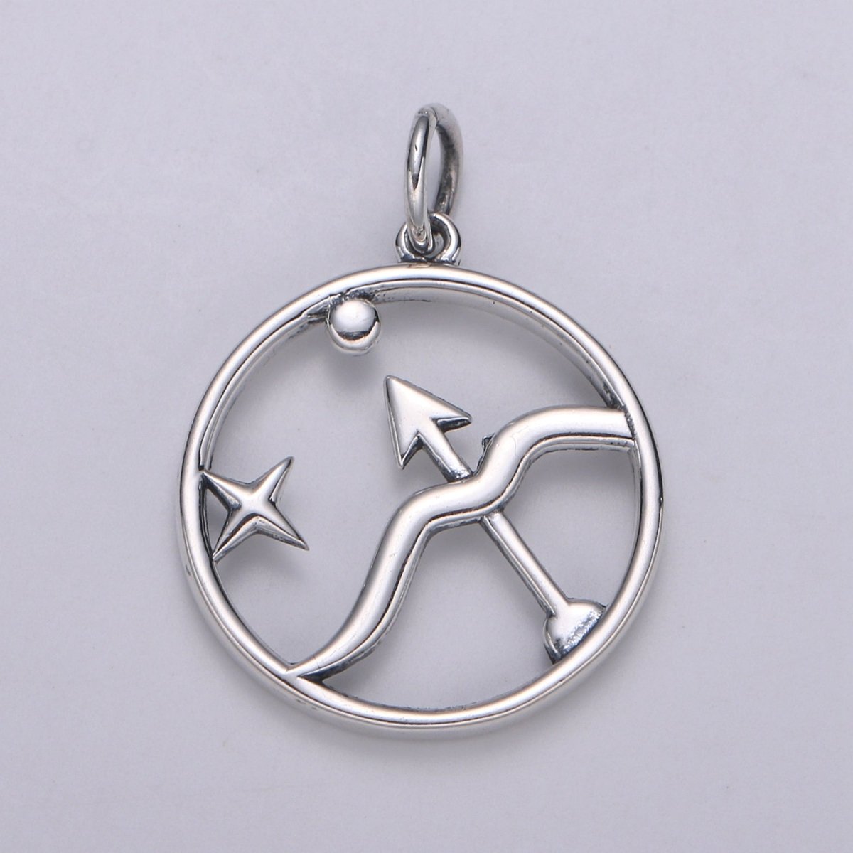 S925 Sterling Silver Zodiac Horoscope Silver Open Round Charm | A-690-A-702 - DLUXCA