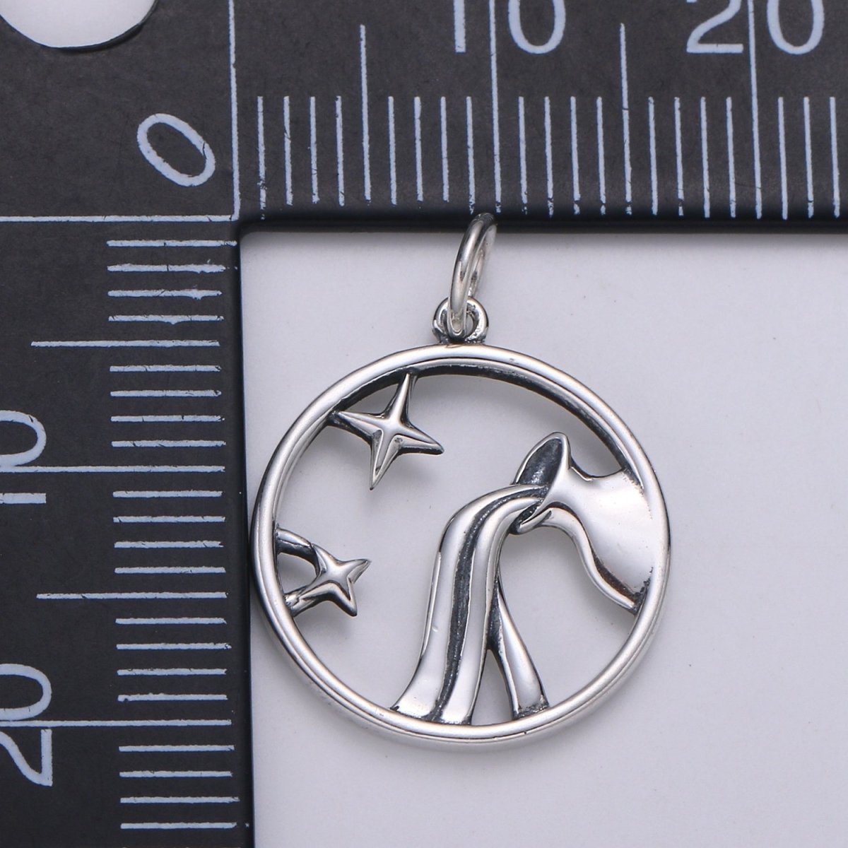 S925 Sterling Silver Zodiac Horoscope Silver Open Round Charm | A-690-A-702 - DLUXCA
