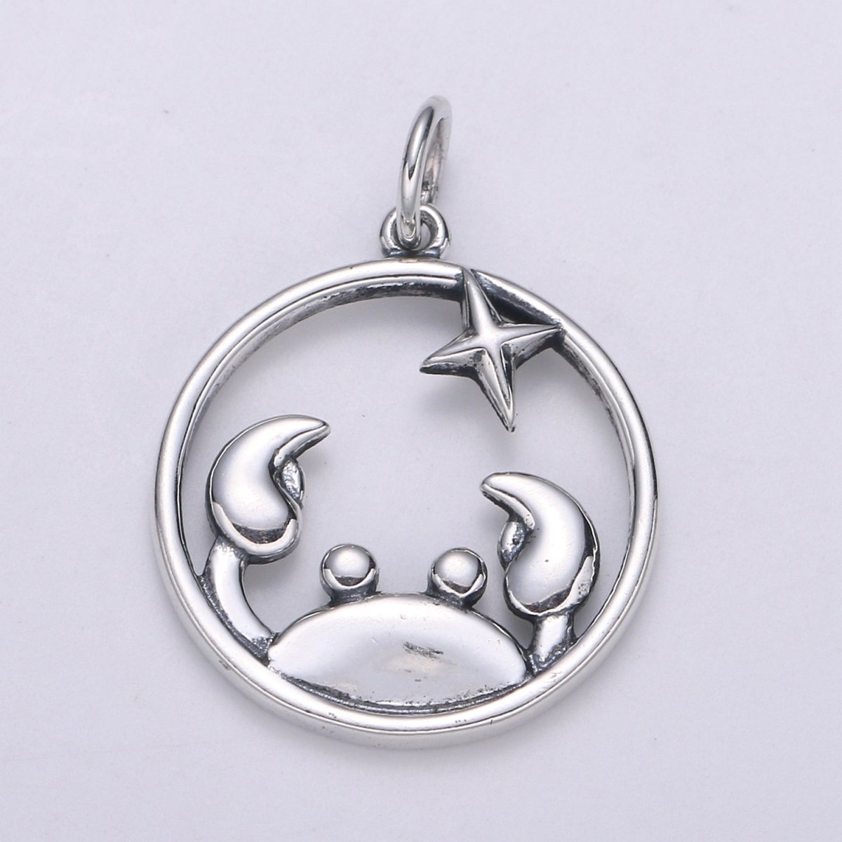 S925 Sterling Silver Zodiac Horoscope Silver Open Round Charm | A-690-A-702 - DLUXCA