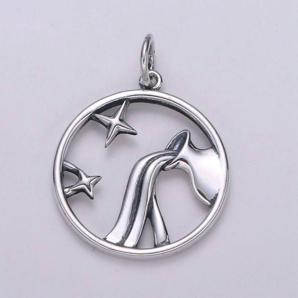 S925 Sterling Silver Zodiac Horoscope Silver Open Round Charm | A-690-A-702 - DLUXCA