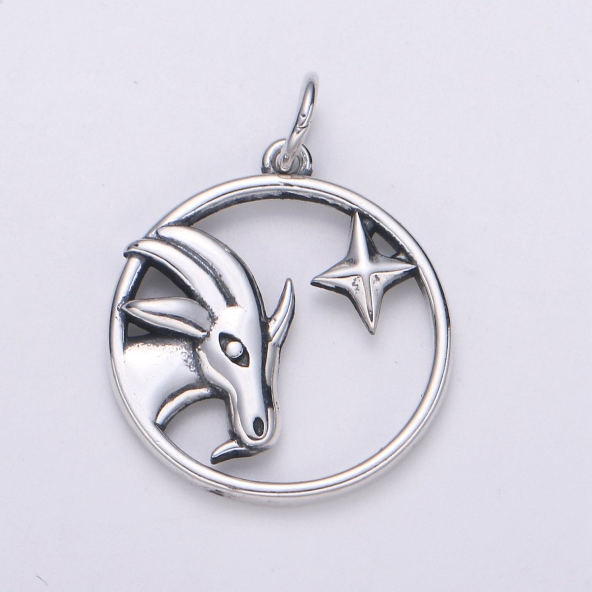 S925 Sterling Silver Zodiac Horoscope Silver Open Round Charm | A-690-A-702 - DLUXCA
