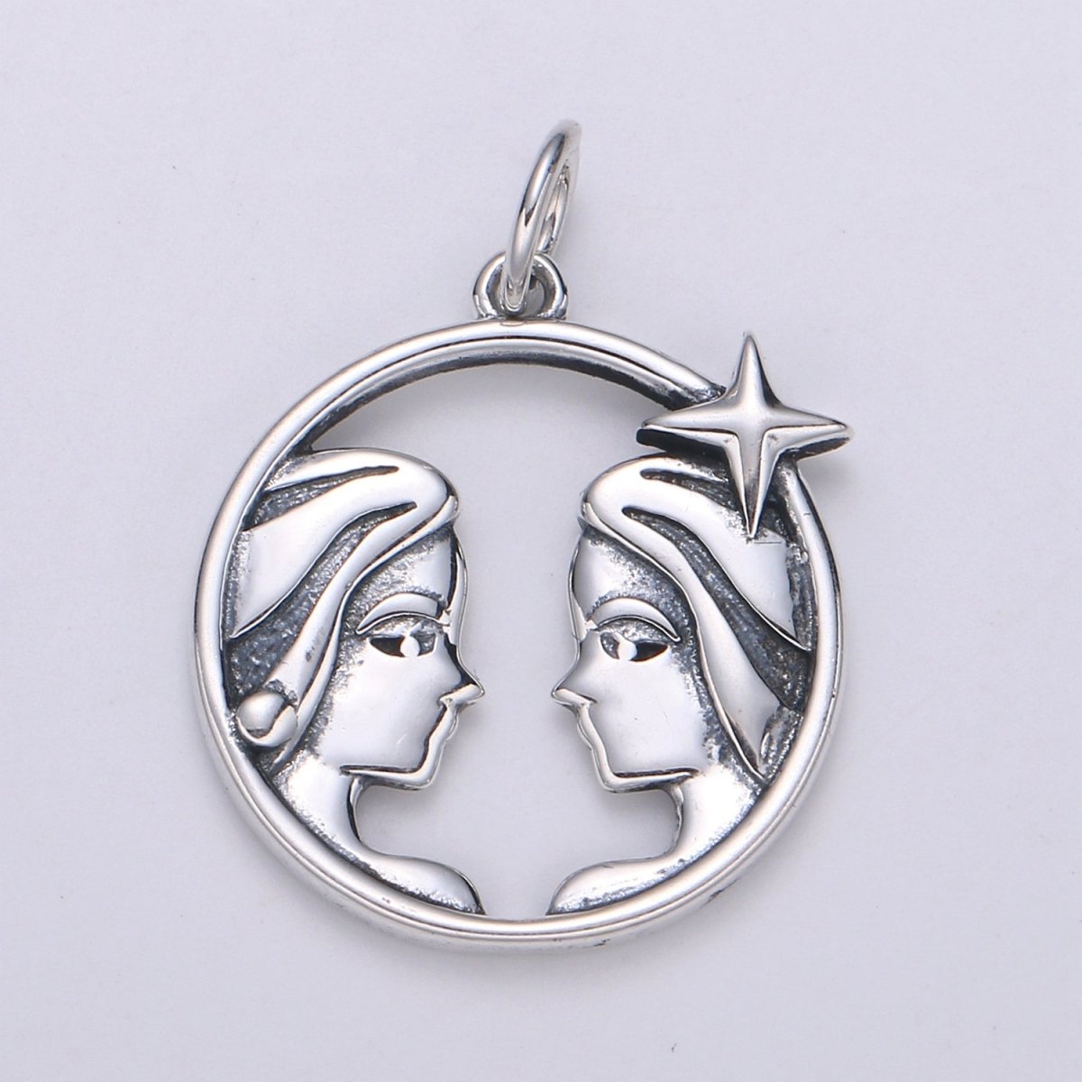 S925 Sterling Silver Zodiac Horoscope Silver Open Round Charm | A-690-A-702 - DLUXCA