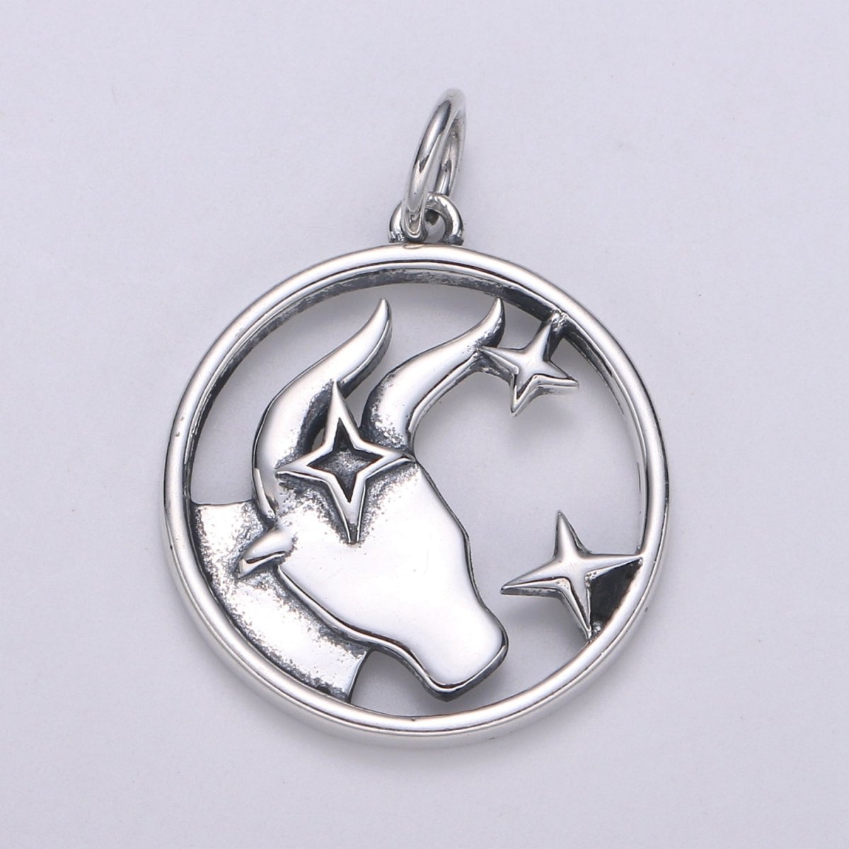S925 Sterling Silver Zodiac Horoscope Silver Open Round Charm | A-690-A-702 - DLUXCA